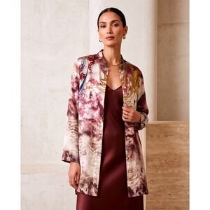 Citron Santa Monica L 100% Silk Vtg‎ Abstract Print Shacket Red Gold Butterfly